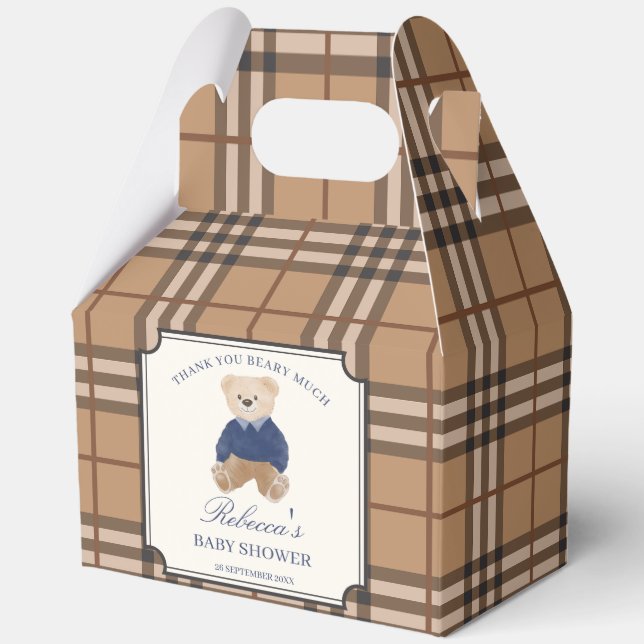 Bearly wait brown plaid baby shower favours custom favour box (Front)
