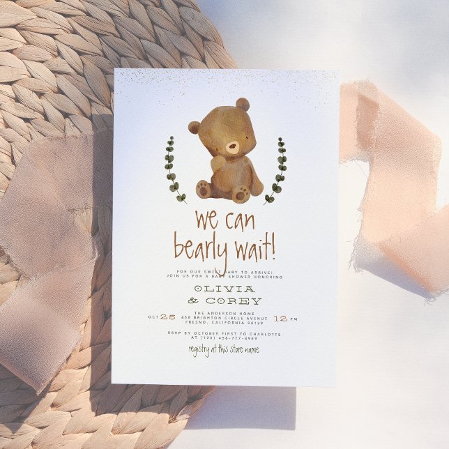 Bearly Wait | Cute Bear & Eucalyptus Baby Shower Invitation (Creator Uploaded)