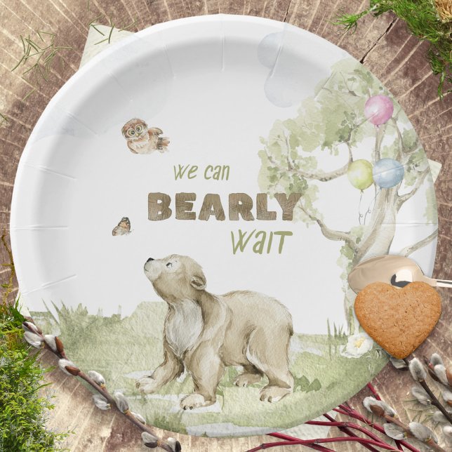 Bearly Wait Cute Bear Watercolor Baby Shower Paper Plate (Watercolor Woodland Bearly Wait Baby Shower Paper Plates ©Susanne Sachers - Sunny Mind Design 🌞)