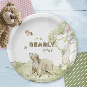 Bearly Wait Cute Bear Watercolor Baby Shower Paper Plate