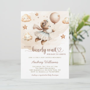 Bearly Wait Cute Girl Baby Shower Invitation