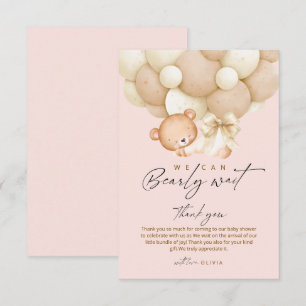 Bearly Wait Cute Girl Baby Shower Thank You Card
