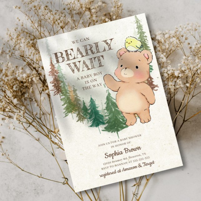 Bearly Wait Cute Woodland Bear Baby Shower Invitation (Creator Uploaded)
