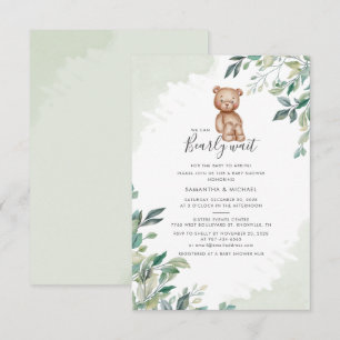 Bearly Wait Eucalyptus Foliage Couples Baby Shower Invitation