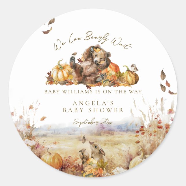 Bearly Wait Fall Woodland Watercolour Baby Shower Classic Round Sticker (Front)