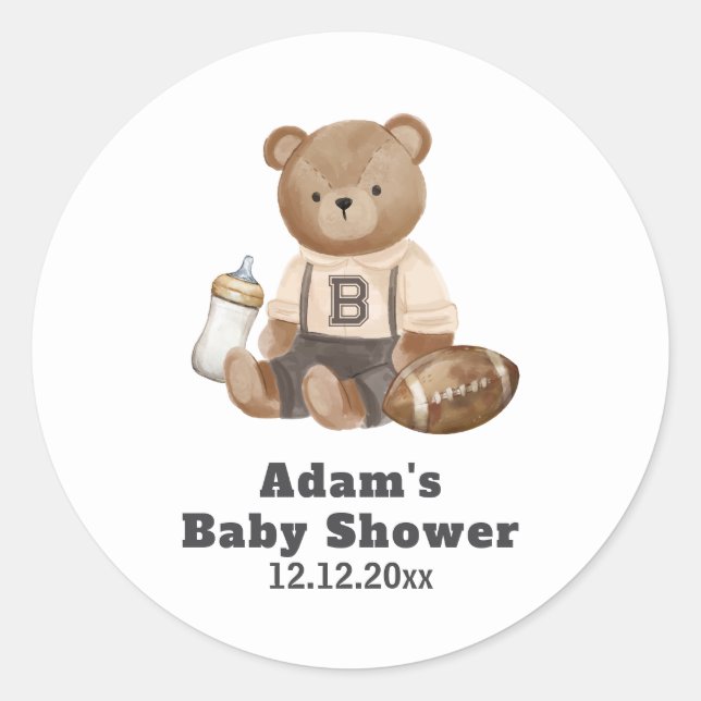 Bearly Wait Football Sport Boy Baby Shower  Classic Round Sticker (Front)