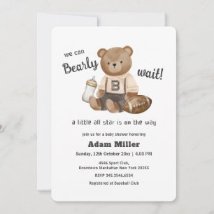 Bearly Wait Football Sport Boy Baby Shower  Invitation