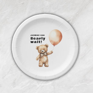 Bearly wait  gender neutral minimal baby shower paper plate