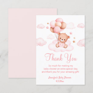 bearly wait, girl baby shower cute bear pink thank you card
