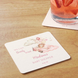 Bearly Wait Girl Baby Shower Drinks Square Paper Coaster