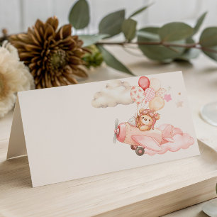 Bearly Wait Girl Baby Shower Folded Place Card