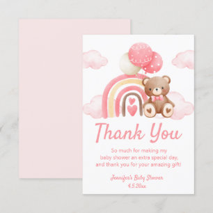 bearly wait, girl baby shower teady bear pink  thank you card