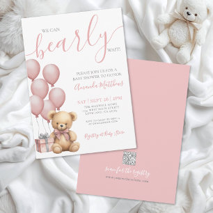 Bearly Wait Girl Pink Bear Baby Shower Invitation