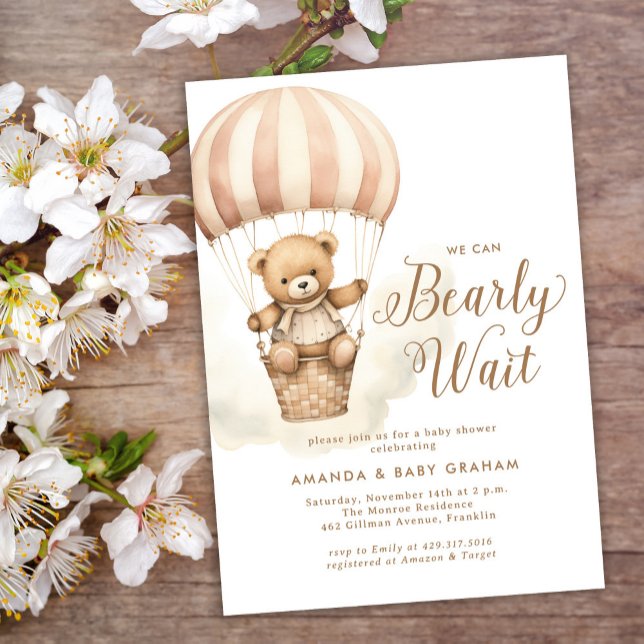 Bearly Wait Girl Teddy Bear Baby Shower Invitation (Creator Uploaded)