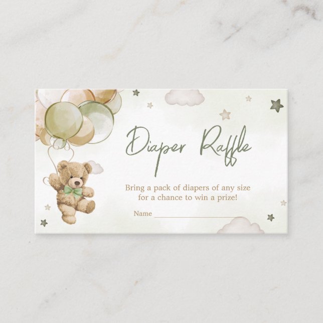 Bearly Wait Green Balloon Diaper Raffle Enclosure Card (Front)