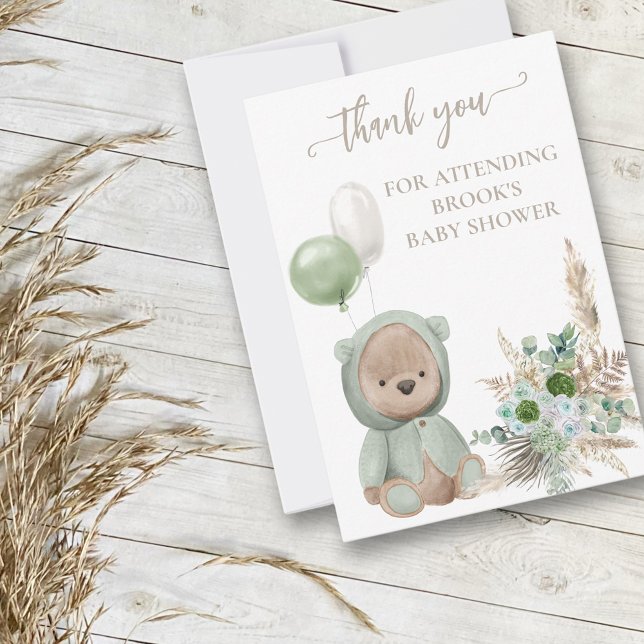 Bearly Wait Green Boho Bear Baby Shower Thank You Card (Creator Uploaded)