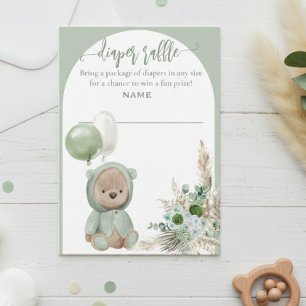 Bearly Wait Green Boho Bear Diaper Raffle Enclosure Card