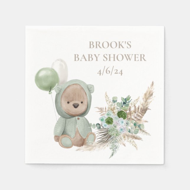 Bearly Wait Green Boho Bear Favour Napkin (Front)