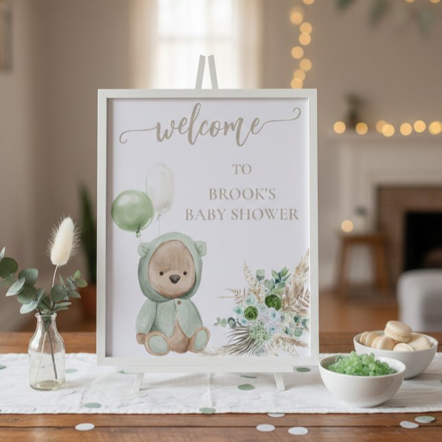 Bearly Wait Green Boho Bear Shower Sign (Creator Uploaded)