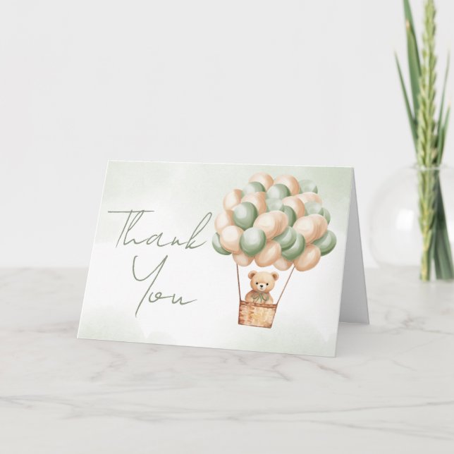 Bearly Wait Green Hot Air Balloon  Thank You Card (Front)
