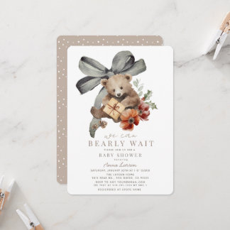 Bearly Wait Grey Bow Gender-neutral Baby Shower Invitation