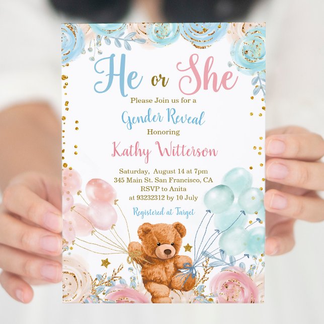 Bearly Wait He or She Gender Reveal Baby Shower In Invitation (Creator Uploaded)