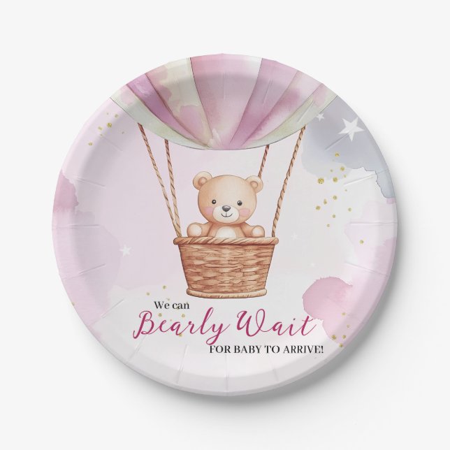 Bearly Wait Hot Air Balloon Baby Shower Paper Plate (Front)