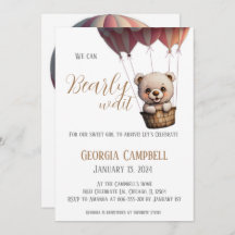 Bearly wait hot air balloon girl shower invitation