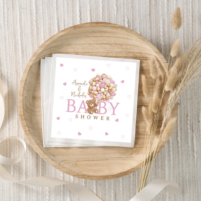 Bearly Wait Minimal Pink Gold Bear Themed Napkin (Creator Uploaded)