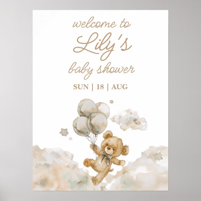 Bearly Wait Neutral Baby Shower Welcome Sign (Front)
