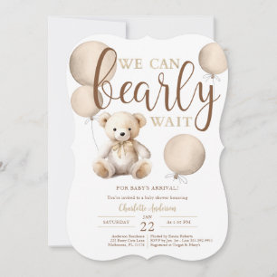 Bearly Wait Neutral Balloon Teddy Bear Baby Shower Invitation