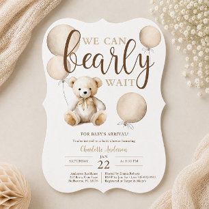 Bearly Wait Neutral Balloon Teddy Bear Baby Shower Invitation