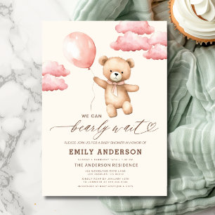 Bearly Wait Neutral Beige & Pink Girl Baby Shower Invitation