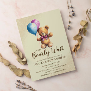 Bearly Wait Neutral, Blue and Pink Baby Shower Invitation