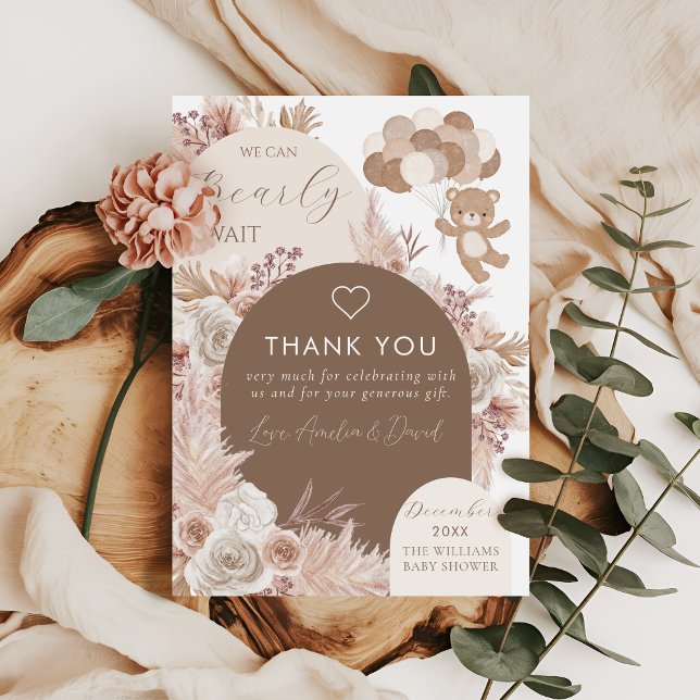 Bearly Wait Neutral Boho Teddy Bear Thank You Card (Creator Uploaded)