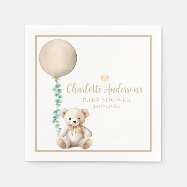 Bearly Wait Neutral Teddy Bear Baby Shower Napkins (Front)