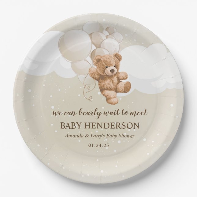 Bearly Wait Neutral Teddy Bear Paper Plate (Front)