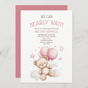 Bearly Wait Pink Bear Baby Shower Invitation