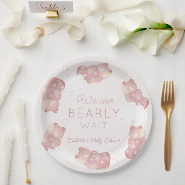 Bearly Wait Pink Gummy Bear Girl Baby Shower Paper Plate (Wedding)