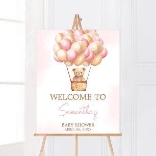 Bearly Wait Pink Hot Air Balloon Baby Welcome Poster