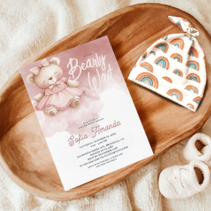 Bearly Wait Pink Pastel Teddy Bear Baby Shower Invitation