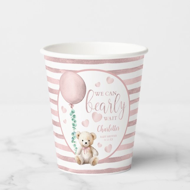Bearly Wait Pink Teddy Bear Baby Shower Cups (Front)