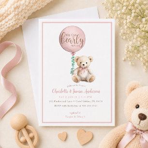 Bearly Wait Pink Teddy Bear Baby Shower Invite