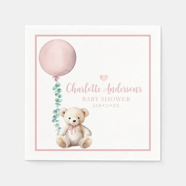 Bearly Wait Pink Teddy Bear Baby Shower Napkins (Front)