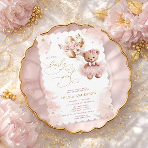 Bearly Wait Pink Teddy Bear Girl Baby Shower Invitation