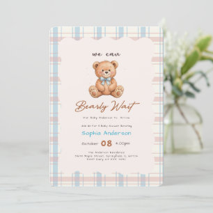 Bearly Wait Plaid Teddy Bear Baby Shower Invitation
