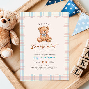 Bearly Wait Plaid Teddy Bear Baby Shower Invitation
