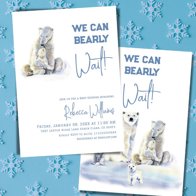 Bearly Wait Polar Bear Blue Winter Boy Baby Shower Invitation (Creator Uploaded)