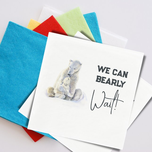 Bearly Wait Polar Bear Pink Girl Baby Shower Napkin (Creator Uploaded)