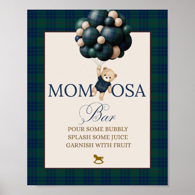 Bearly Wait Preppy Teddy Balloon Baby Shower Poster (Front)